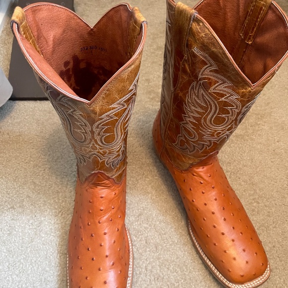COPY - Team West Cognac Ostrich design wide, square toe leather western boots #… main image 4